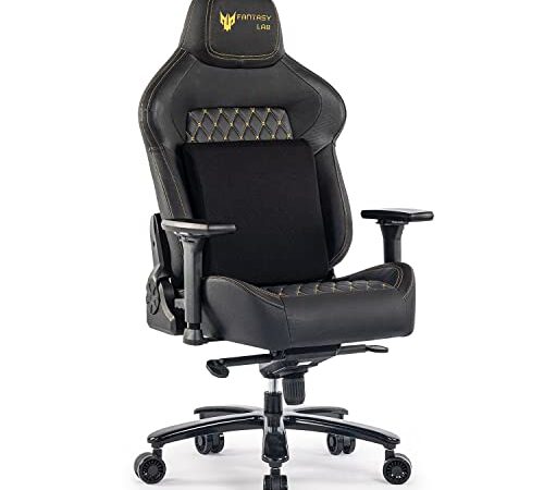 Fantasylab Gaming Stuhl 200kg Belastbarkeit Gaming Stuhl Verstellbare Armlehne 4D Gamer Stuhl mit Lendenwirbelstütze Chefsessel Ergonomischer Bürostuhl Schreibtischstuhl Gaming Chair Schwarz/Golden