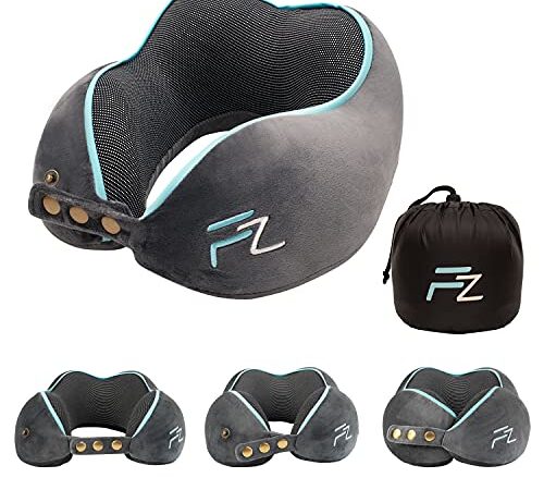 FLOWZOOM® Comfy Nackenhörnchen Nackenkissen Flugzeug & Auto Reise-Kissen aus Memory-Foam mit schmalem Rückenteil & waschbarem Bezug (samtweich & atmungsaktiv) - Nackenhörnchen Erwachsene grau