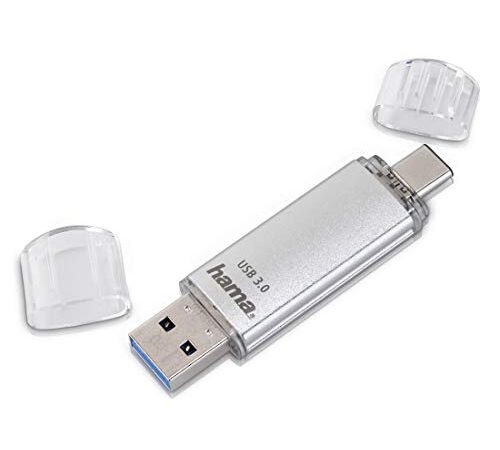 Hama 64 GB USB Stick mit USB 3.0 und USB 3.1-Type-C (2-in-1 Speicherstick, z.B. für Android Handy, Tablet, Computer, Notebook, MacBook, OTG, 40MB/s) Handy-Stick, Doppel Memory-Stick silber