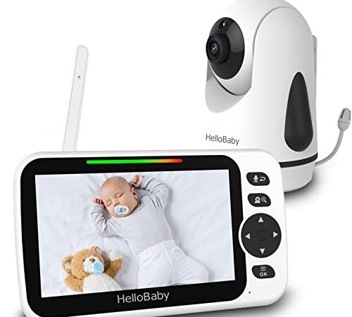 HelloBaby 5 Zoll Babyphone Kamera, 2.4 GHz Baby KameraRemote Video 355°/120°Schwenkbar ECO-Modus,Wiegenlieder,DigitalzoomNachtsicht