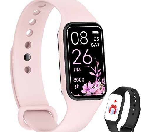 IOWODO Smartwatch Damen Herren Oximeter Herzfrequenz Schlaf Schrittzähler Smartwatch mit Nachrichtenbenachrichtigung, SpO2, Wasserdicht IP68 für Android IOS (Rosa)