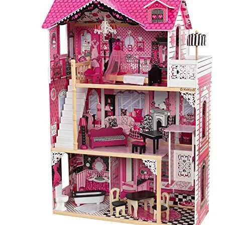 KidKraft 65093 Amelia Puppenhaus aus Holz mit Möbeln und Zubehör, Spielset mit drei Spielebenen für 30 cm große Puppen