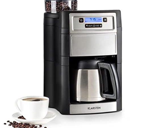 Klarstein 1,25L Kaffeemaschine mit Thermoskanne und Timer, Kaffeemaschine Filtermaschine mit Mahlwerk, 1000W Filter Kaffeemaschine Groß für 10 Tassen Kaffee, Filterkaffeemaschine mit 5 Mahlstufen