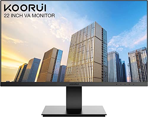 KOORUI 22 Zoll Computer Monitor, Desktop Gaming Monitor, FHD 1080P, 75Hz, Eye Comfort, sRGB 99% Farbumfangs, (Ultradünne Blende, HDMI, VGA, Neigbar, VESA 75x75), PC Bildschirm