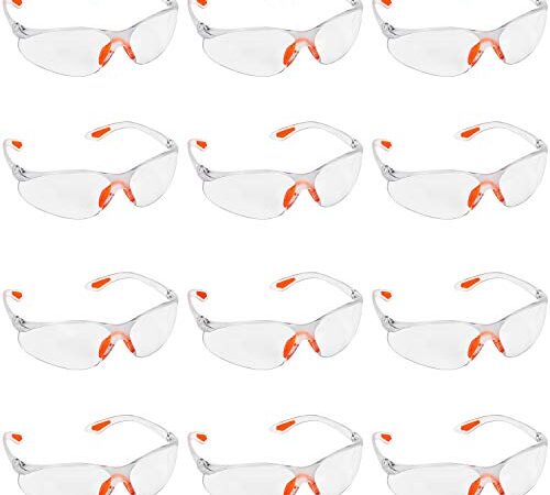 Kurtzy 12-er Pack Schutzbrillen Transparent mit Gummieinsatz an Nase und Ohren für sicheren Schutz – Augenschutzbrille Sicherheitsbrille Laborbrille Kratzfeste Linsen – PSA Arbeitsschutzbrillen