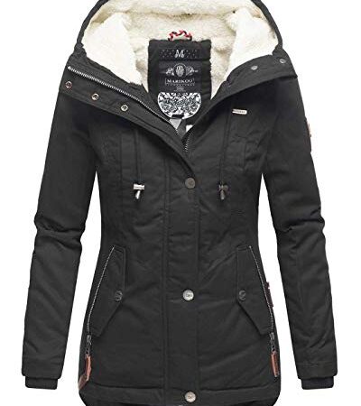 MARIKOO warme Damen Winter Jacke Teddyfell gefütterte Winterjacke B802 [B802-Bik-Schwarz-Gr.M]