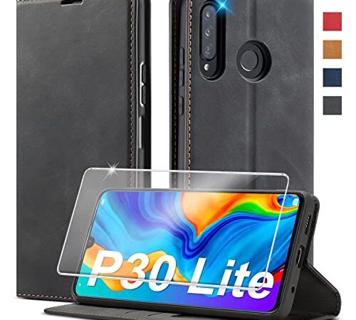 New Edition Handyhülle für Huawei P30 Lite Hülle Leder [Premium Leder] für Huawei P30 Lite Hülle Klappbar 360 Stoßfeste Flip Leder Schutzhülle Case Handyhülle für Huawei P30 Lite /P30 Lite New Edition