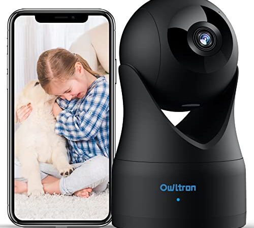 owltron 1080P Überwachungskamera innen, 360° WLAN Kamera Indoor mit APP, Hundekamera/Haustierkamera/Babyphone Kamera mit Nachtsicht, Zwei-Wege-Audio, Bewegungserkennung für Babys/Haustiere (W1)