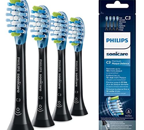 Philips Sonicare Original C3 Premium Plaque Defence Standard Schallzahnbürstenköpfe - 4er-Pack in Schwarz (Modell HX9044/33)