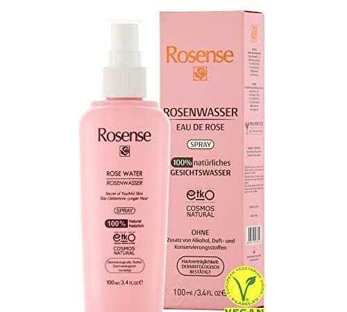 Rosense Rosenwasser Spray – feuchtigkeitsspendendes Gesichtswasser-Spray zur Gesichtsreinigung Gesichtspflege 100% naturrein - 100 ml