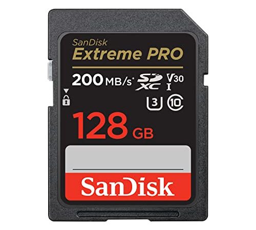 SanDisk Extreme PRO SDXC UHS-I Speicherkarte 128 GB (V30, Übertragungsgeschwindigkeit 200 MB/s, U3, 4K UHD Videos, SanDisk QuickFlow-Technologie, temperaturbeständig)