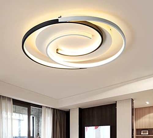 Schindora Moderne LED-Deckenleuchte, 36 W, 50 cm, mit Fernbedienung, Geometrie, rund, schwarz-weiß, dimmbar, für Wohnzimmer, Schlafzimmer, Küche