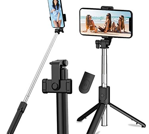 Selfie Stick Tripod with Remote Control, 360° Rotation, 3-in-1 Wireless Selfie Pole, Monopod Wireless Compact, TikTok Selfie Stick with Heavy Duty Aluminium and Non-Slip Mobile Phone Tripod Feet