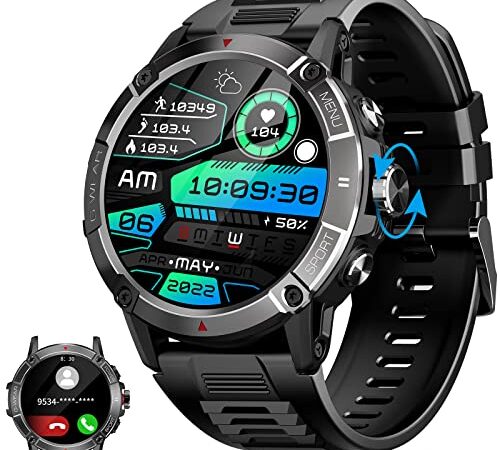 Smartwatch Herren mit Telefonfunktion 1,52" Touchscreen Outdoor Fitness Tracker IP68 Wasserdicht Sportuhr mit Blutdruckmessung, Schlafmonitor, SpO2, 100+Sportmodi, 20+Tage Akku Smart Watch